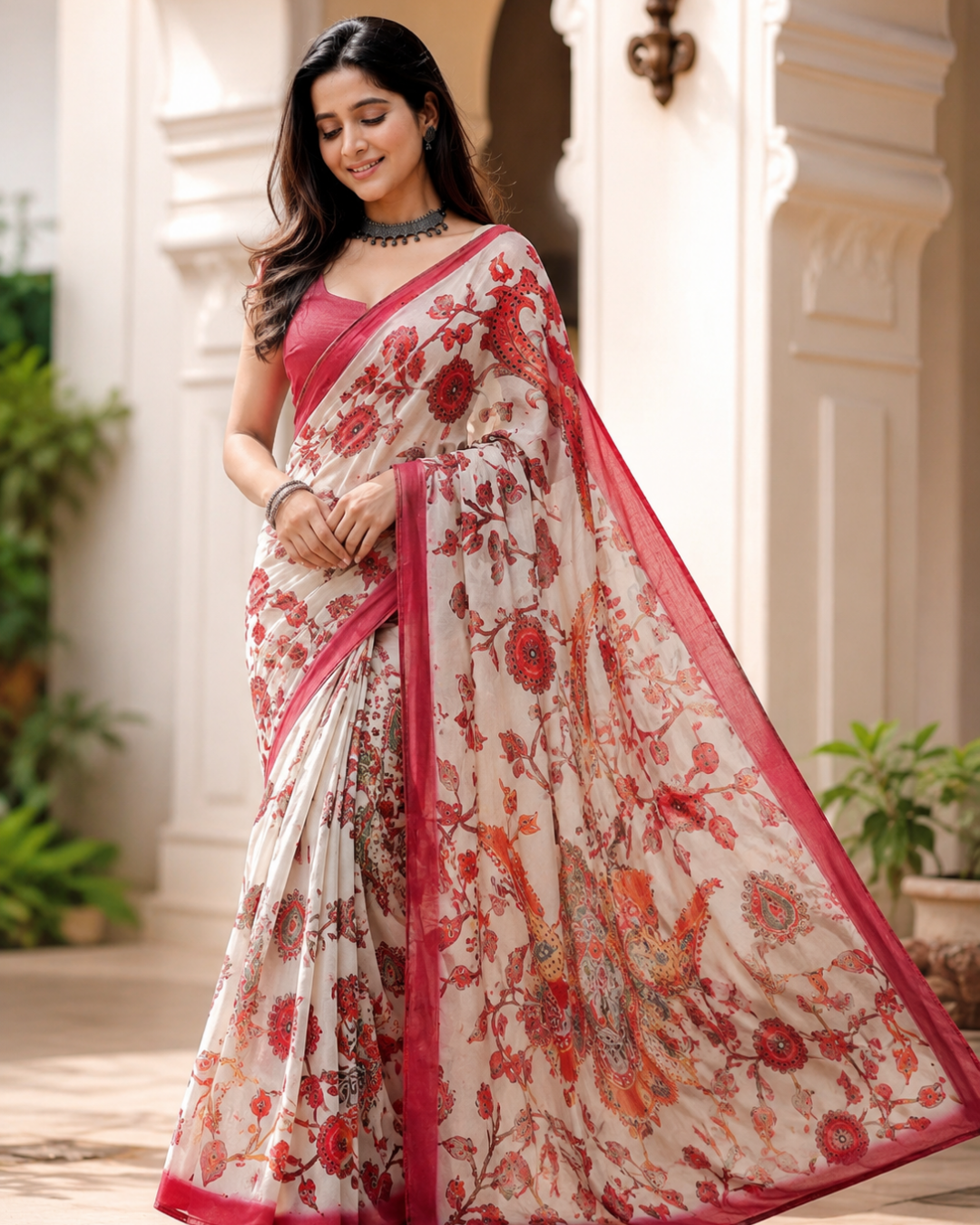 Rosewood Floral Georgette Saree
