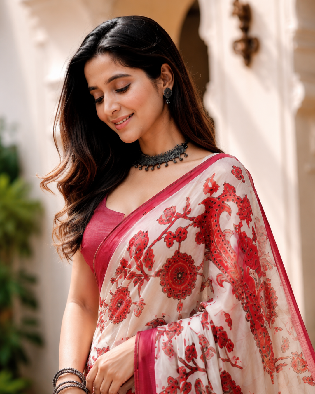 Rosewood Floral Georgette Saree