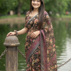 Espresso Autumn Blossom Chanderi Saree
