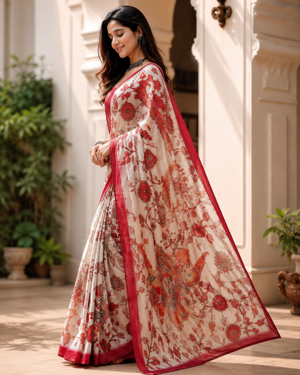 Rosewood Floral Georgette Saree