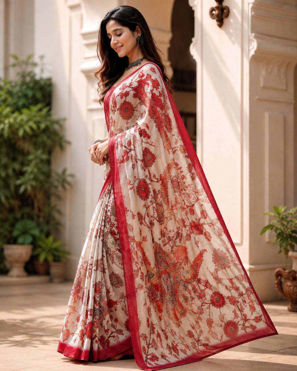 Rosewood Floral Georgette Saree