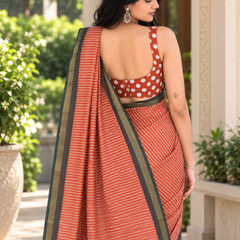 Rust Terracotta Linear Stripe Chanderi Saree