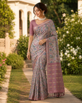 Lavender Mauve Floral Kalamkari Jaal Premium Silk Saree
