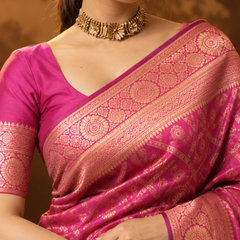 Magenta Pink Geometric Brocade Silk Saree