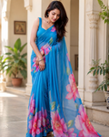 Sky Blue Floral Georgette Saree