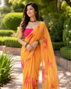 Sunset Orange Floral Georgette Saree