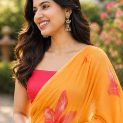 Sunset Orange Floral Georgette Saree