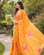 Sunset Orange Floral Georgette Saree