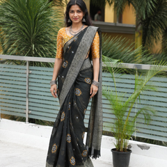 Midnight Black Bandhani Medallion Chanderi Saree