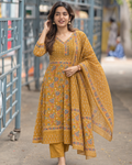 Mustard Floral Anarkali Kurti Set