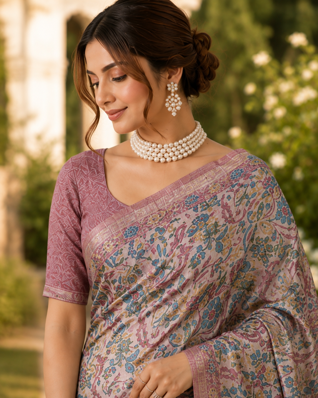 Lavender Mauve Floral Kalamkari Jaal Premium Silk Saree