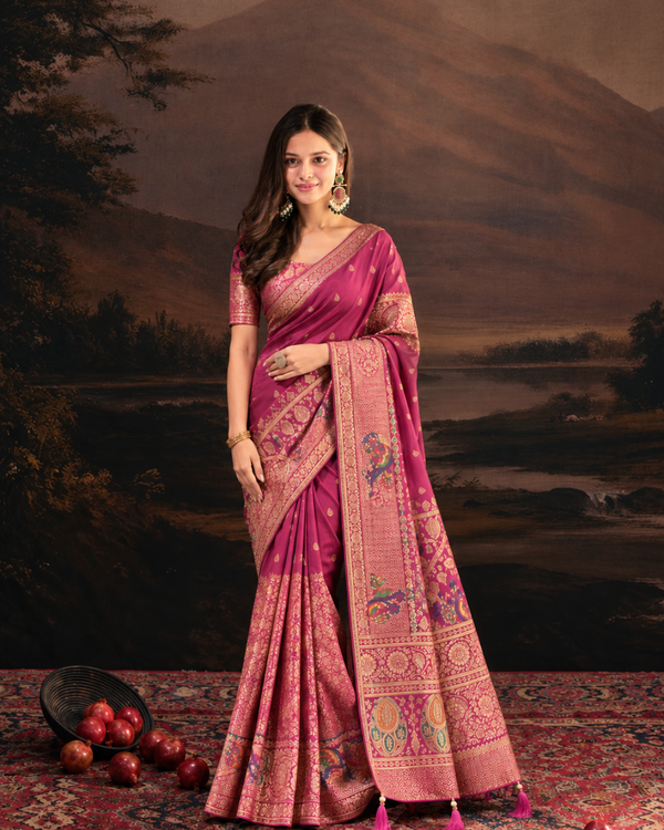 Orchid Pink Paithani Style Silk Saree