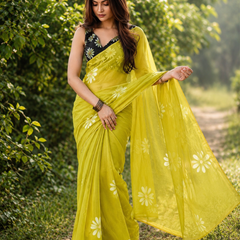 Lime Blossom Chanderi Saree