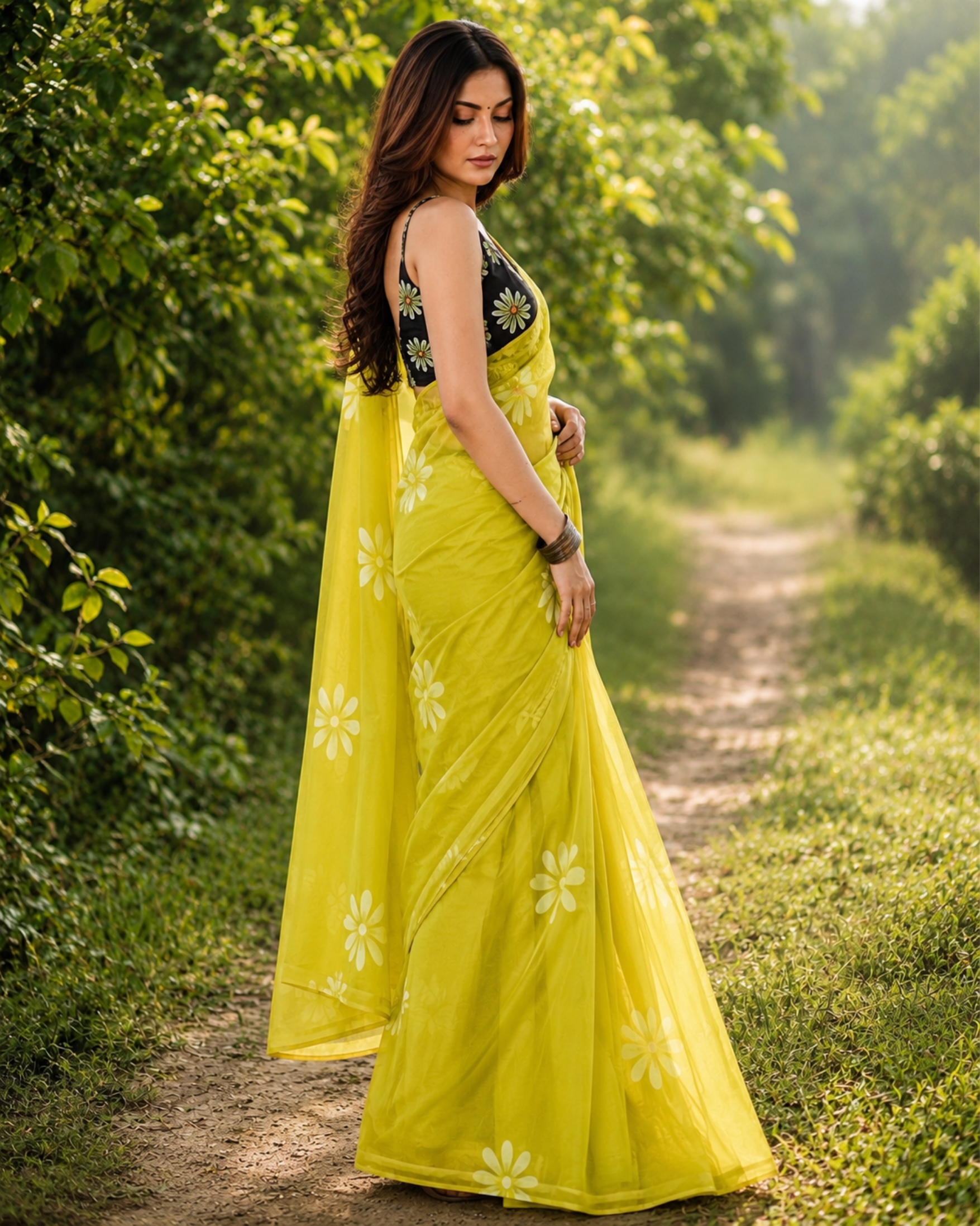 Lime Blossom Chanderi Saree