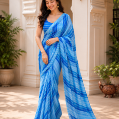 Royal Blue Striped Georgette Saree