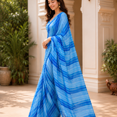 Royal Blue Striped Georgette Saree