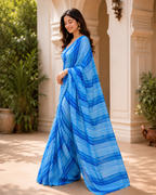 Royal Blue Striped Georgette Saree