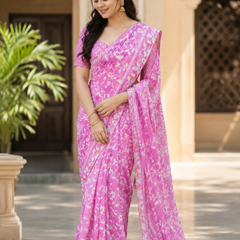 Pink Floral Printed Georgette Saree