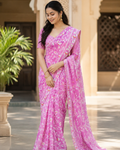 Pink Floral Printed Georgette Saree
