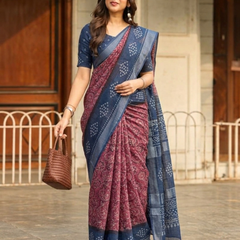 Indigo Maroon Dual-Tone Bandhani Chanderi Saree