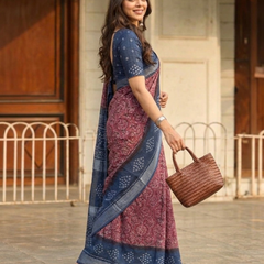 Indigo Maroon Dual-Tone Bandhani Chanderi Saree