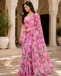 Pink Rose Floral Georgette Saree