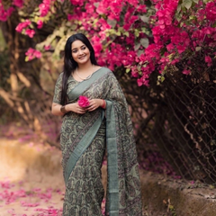 Sage Green Ambi Paisley Chanderi Saree