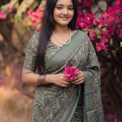 Sage Green Ambi Paisley Chanderi Saree