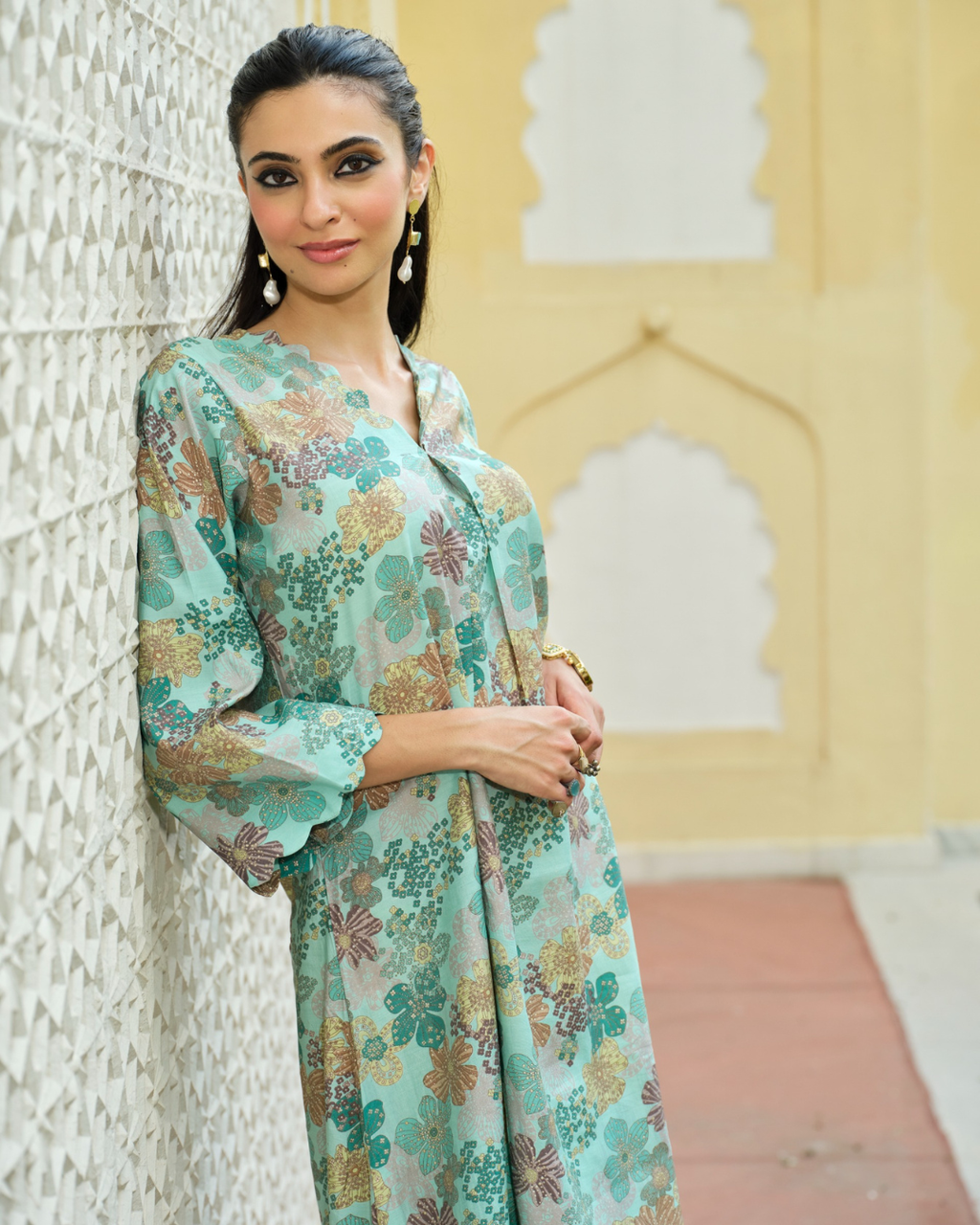 Seafoam Garden Floral Kurti Set