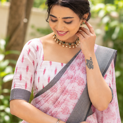 Blush Pink Booti Block Chanderi Saree