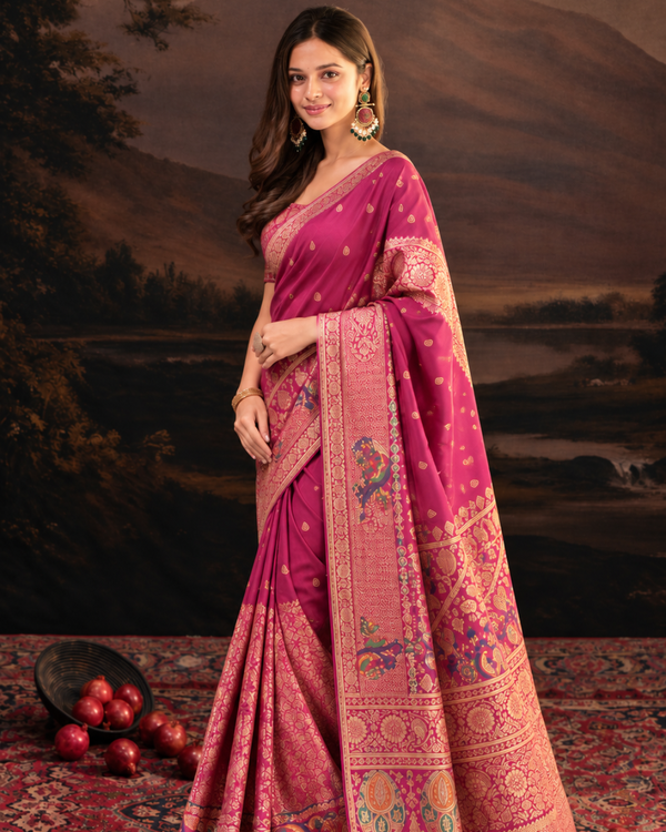Orchid Pink Paithani Style Silk Saree