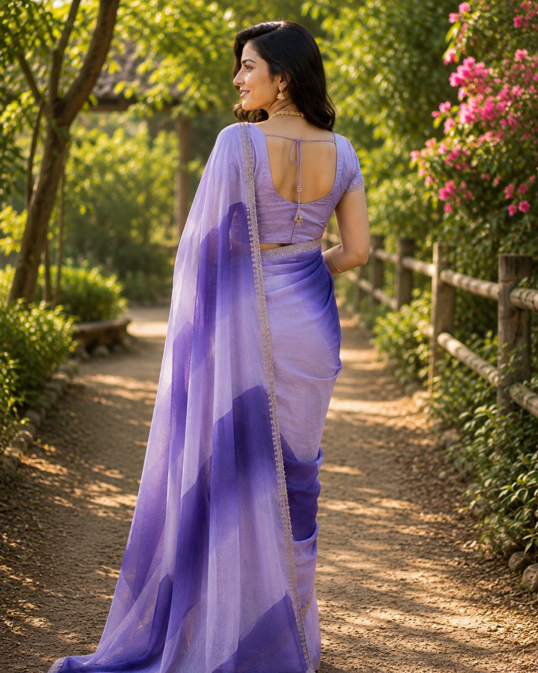 Lilac Indigo Ombre Shaded Fandy Silk Saree
