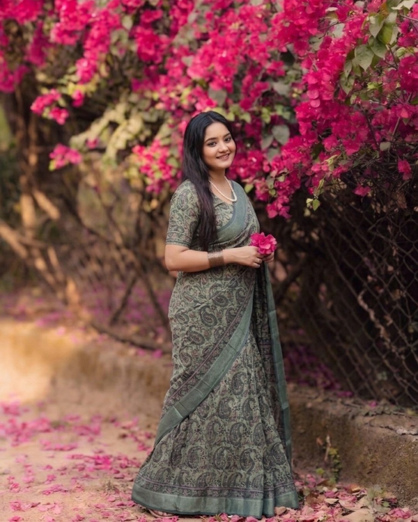 Sage Green Ambi Paisley Chanderi Saree