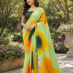 Lime Green Ombre Georgette Saree