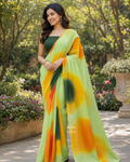 Lime Green Ombre Georgette Saree
