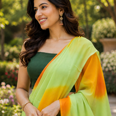 Lime Green Ombre Georgette Saree