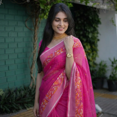 Rani Pink Kalamkari Flora Chanderi Saree