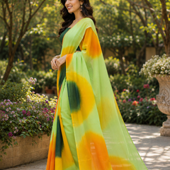 Lime Green Ombre Georgette Saree