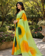 Lime Green Ombre Georgette Saree