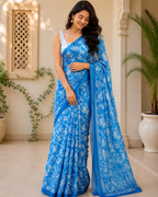 Sky Blue Floral Chanderi Saree
