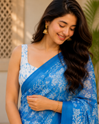 Sky Blue Floral Chanderi Saree