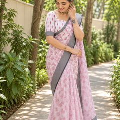 Blush Pink Booti Block Chanderi Saree