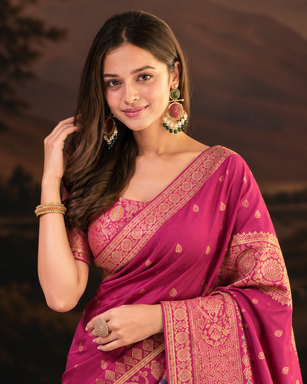 Orchid Pink Paithani Style Silk Saree