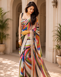 Multicolor Abstract Printed Georgette Saree