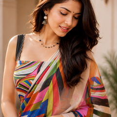 Multicolor Abstract Printed Georgette Saree