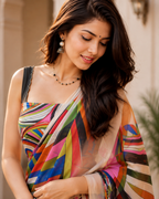 Multicolor Abstract Printed Georgette Saree