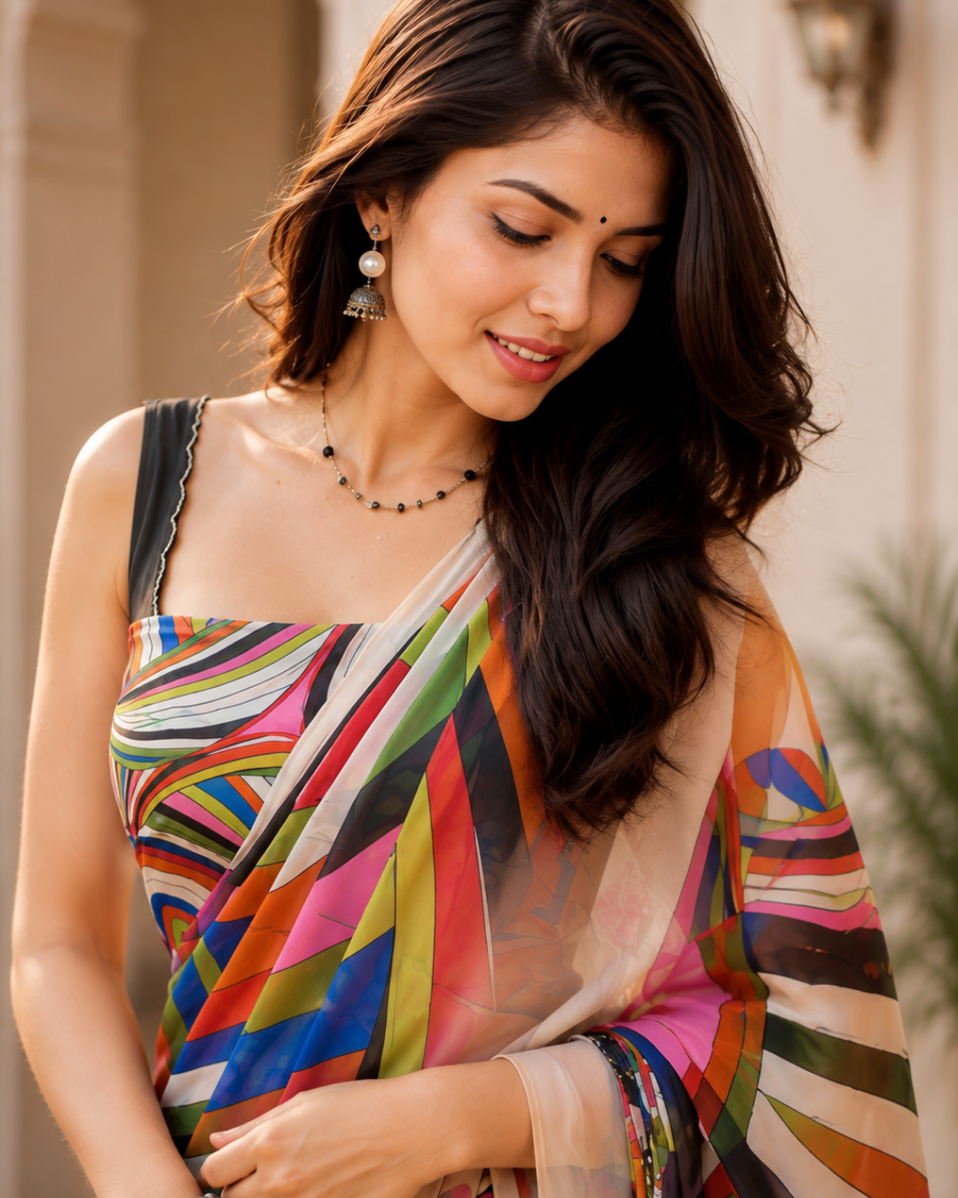 Multicolor Abstract Printed Georgette Saree