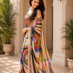 Multicolor Abstract Printed Georgette Saree
