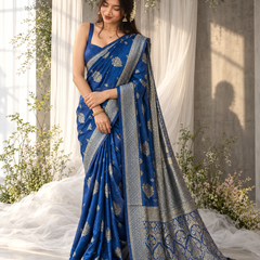 Royal Cobalt Zari Butti Banarasi Silk Saree