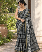 Charcoal Black Batik Bandhani Chanderi Saree